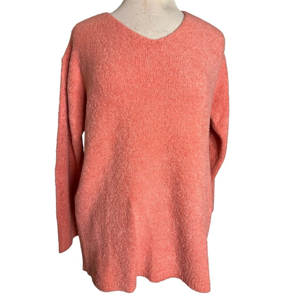 Liz Claiborne Women's Cozy Coral V-Neck Sweater Wool Blend boho chic